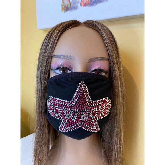 Dallas COWBOYS Pink Bling Rhinestone Face Mask - Picture 4 of 11